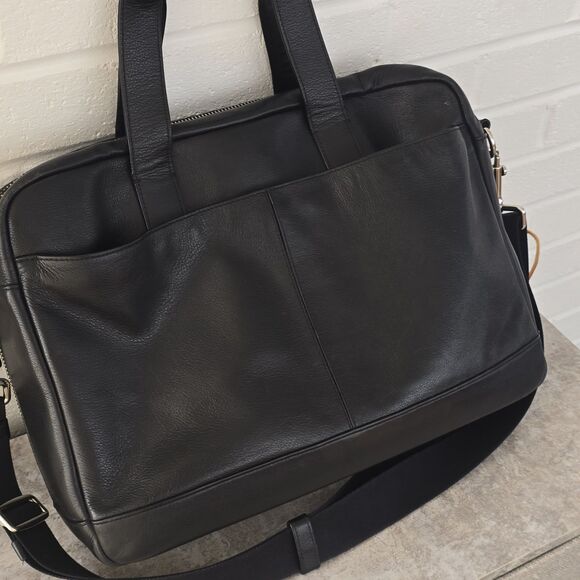 Coach Hamilton Black Leather Briefcase Padded Solid F54804 - Picture 8 of 16